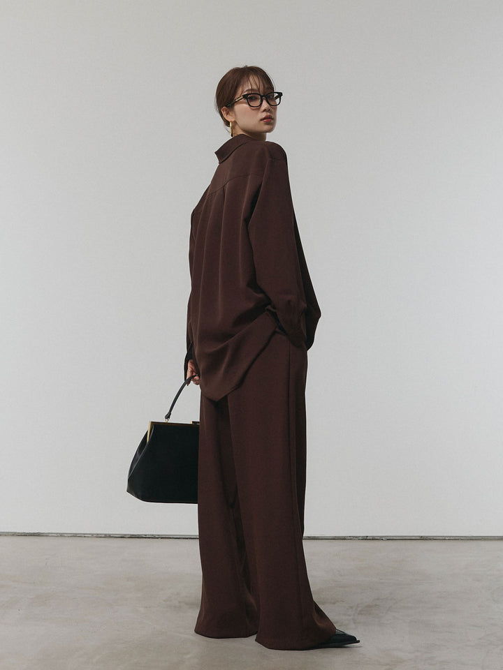 【Allure】[SET]ボタンダウンオーバーシャツ+デザインタックセンターシームアイドパンツ(2set)