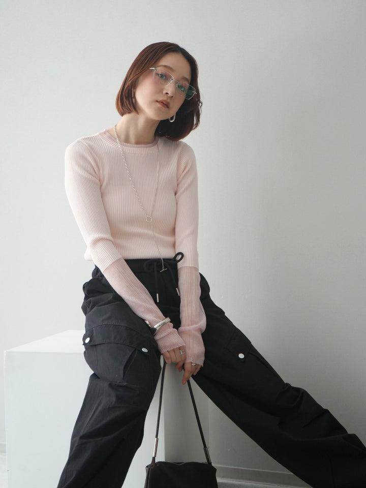 [予約]リブラメシアー切替リブニットトップス/pink
