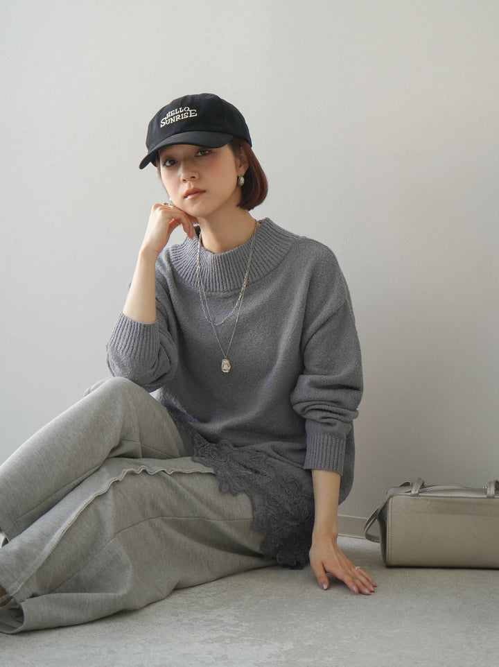 [SET]アシンメトリーレースヘムニットプルオーバー+2WAYデザインスウェットパンツ(2set)