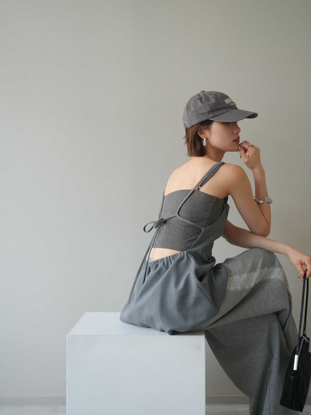 [SET]バックリボンバルーンチュニックキャミ+サイドレースポンチワイドパンツ(2set)