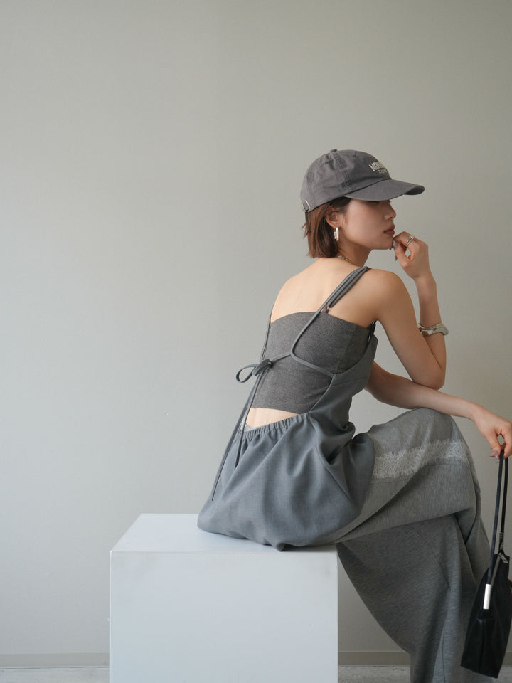 [SET]バックリボンバルーンチュニックキャミ+サイドレースポンチワイドパンツ(2set)