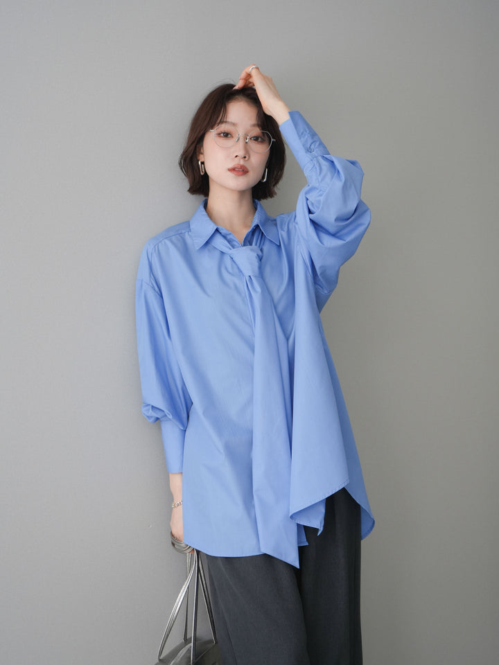 [予約]ボウタイ付オーバーシャツ/blue