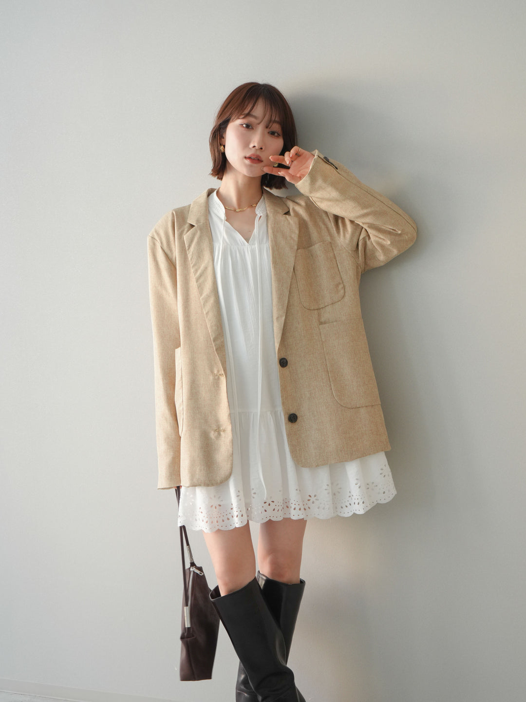 [予約]ティアードパンチングミニワンピース/white