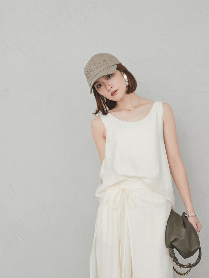 [予約]ワッシャーサテンシアーレイヤードタンクトップ/アイボリー