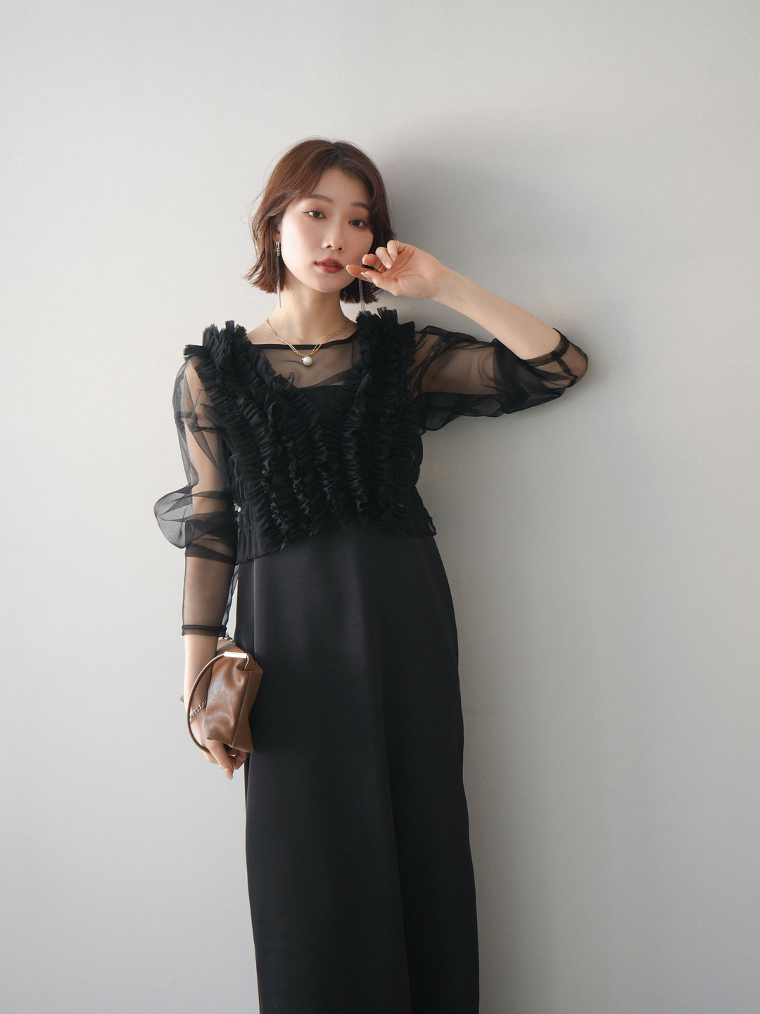 [予約]チュールフリルアンサンブルキャミソールドレス 3点SET/black