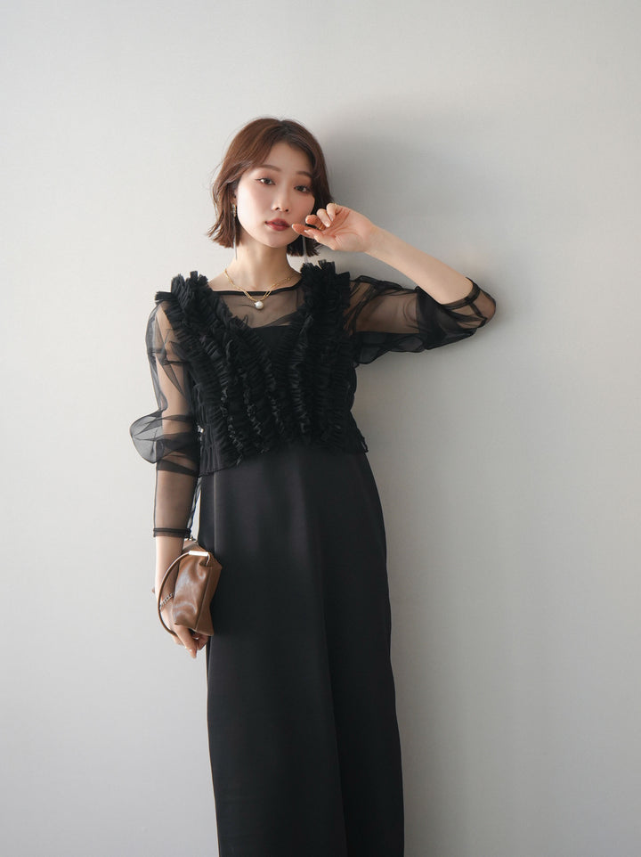 [予約]チュールフリルアンサンブルキャミソールドレス 3点SET/black