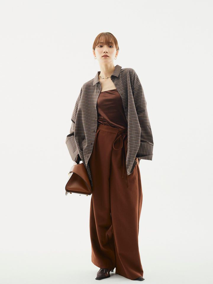[予約]ラップデザインタックワイドパンツ/ブラウン