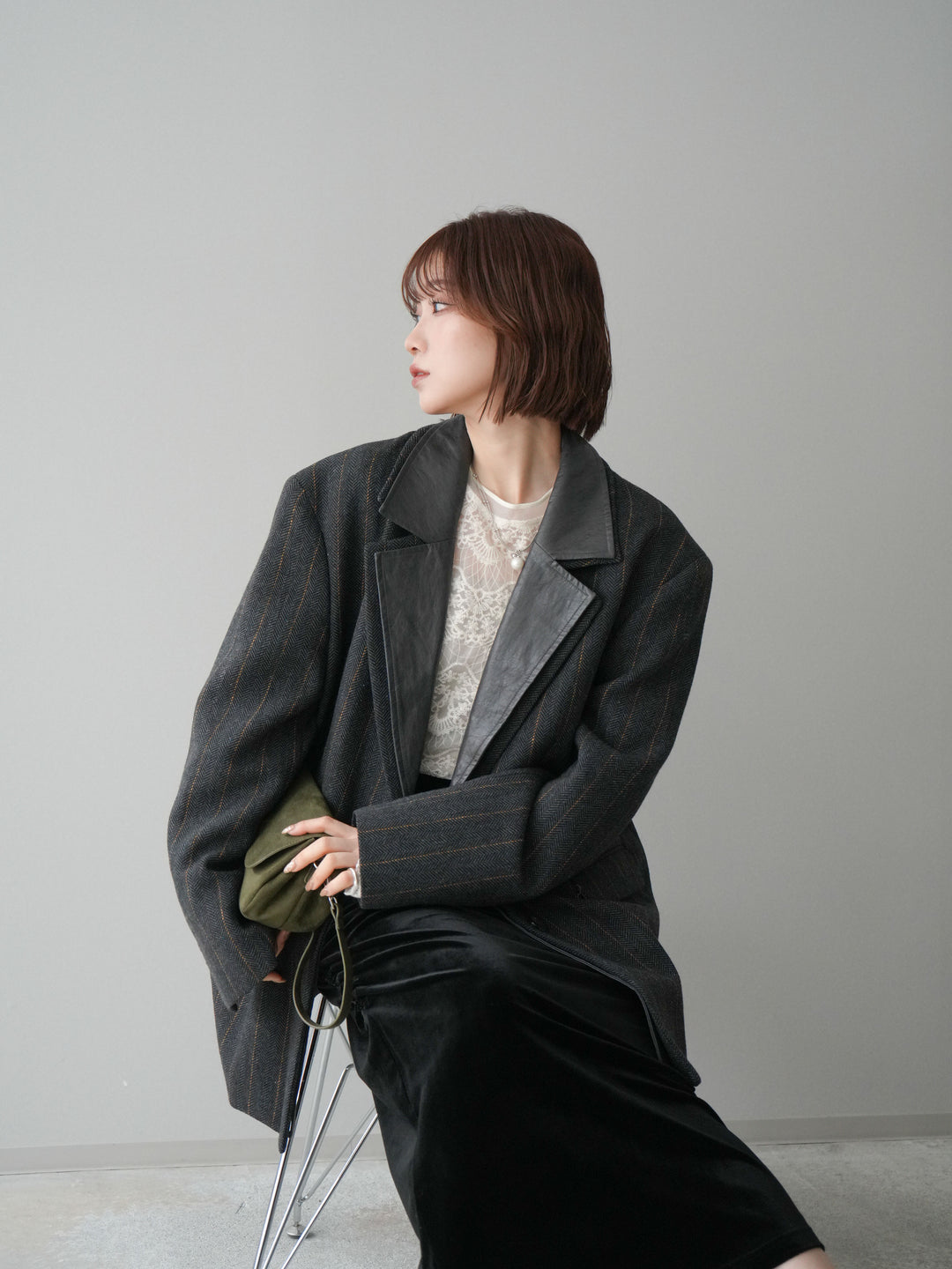 [20%オフ]レイヤードデザインツイードテーラードジャケット/charcoal