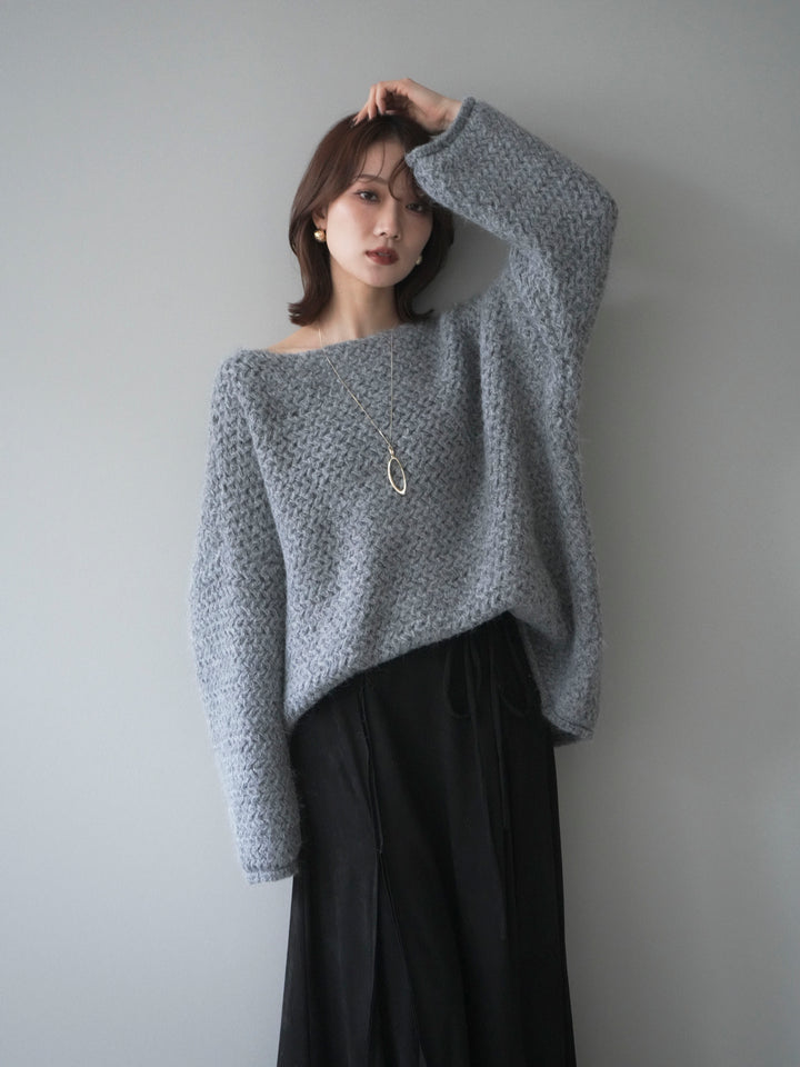 [予約]ワッフル編みオーバーニットプルオーバー/gray