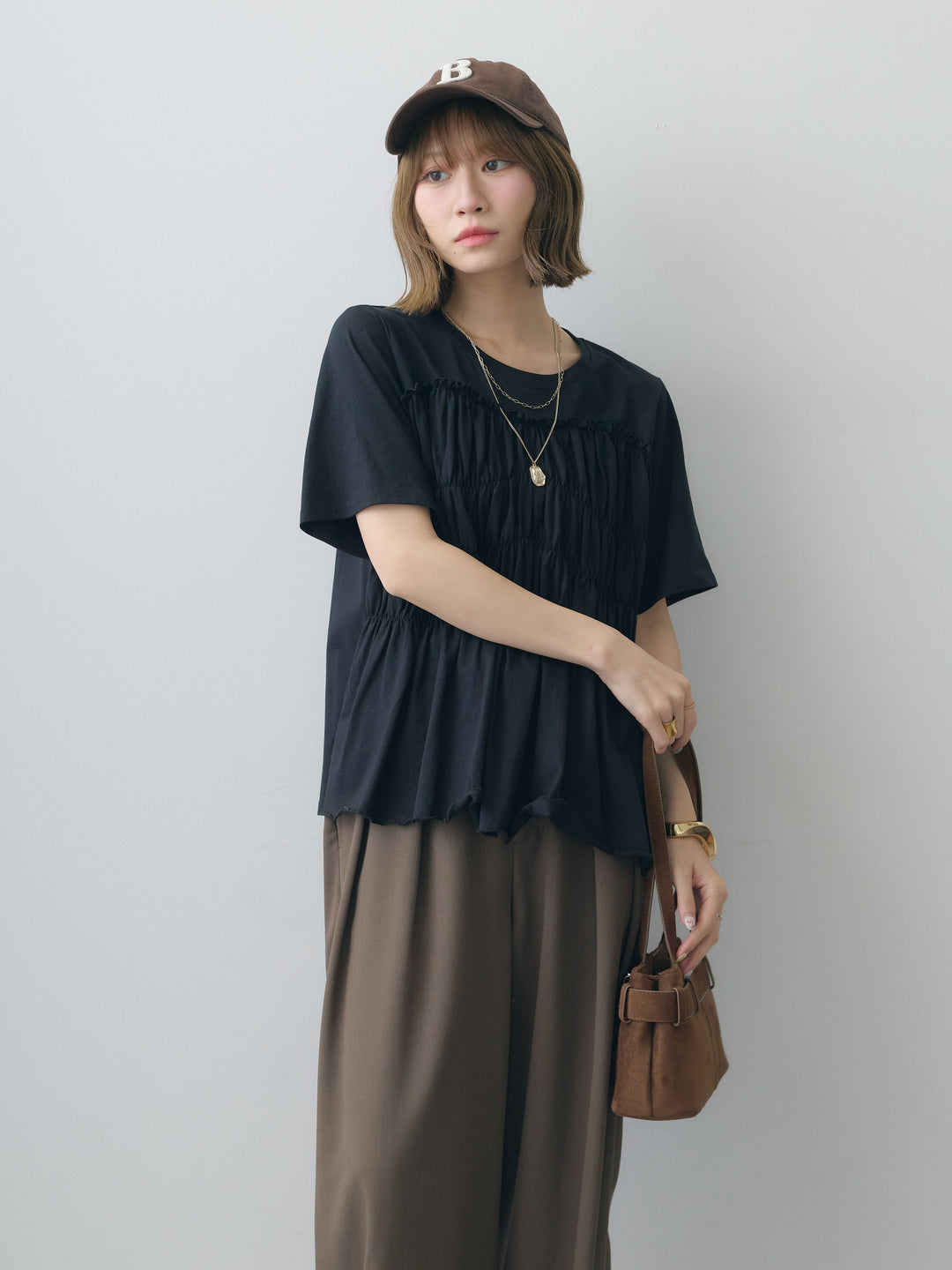 [SET]クールタッチシャーリングTEE+クレープデシンタックワイドパンツ(2set)