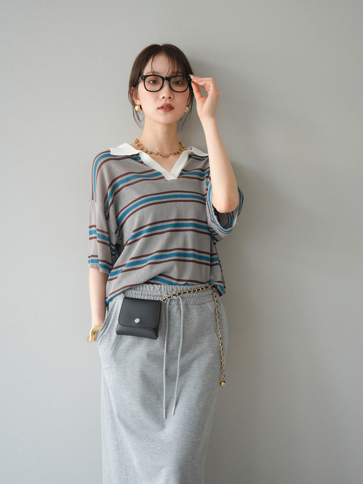 [予約]シアーポロニットプルオーバー/グレーボーダー