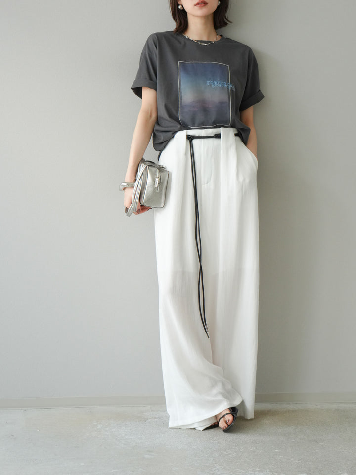 [予約]チュールレイヤードプリントTシャツ/チャコール