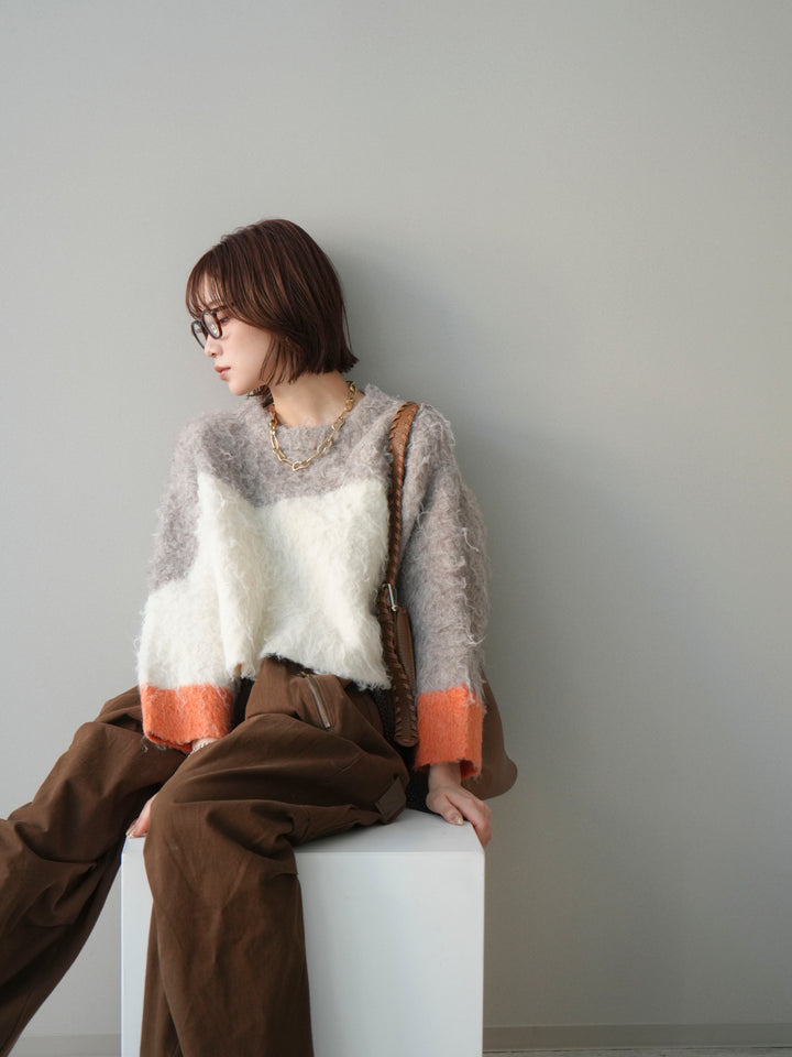 [SET]バイカラーモヘアタッチニットプルオーバー+選べるアクセセット(2set)