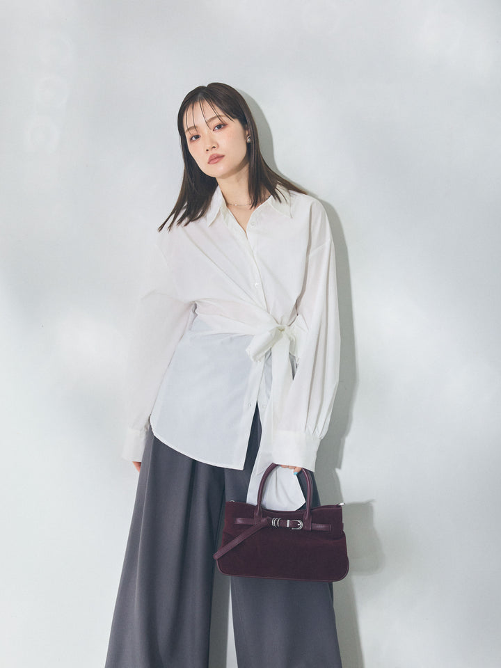 [予約]ウエストアシメリボンシャツ/white