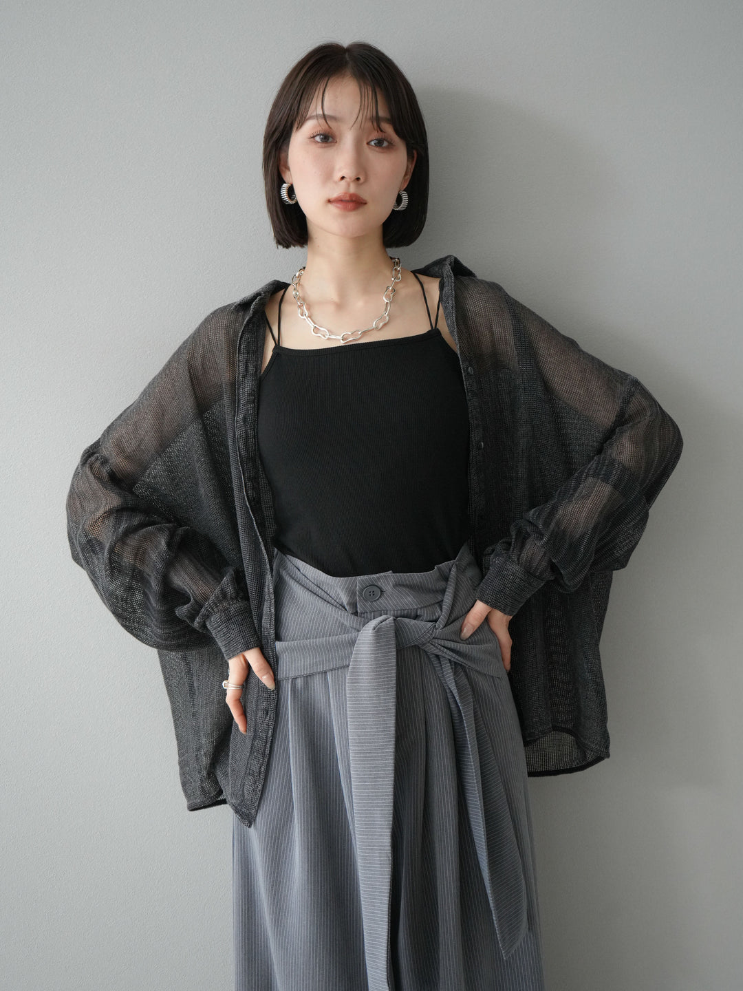 [予約]コットンラメメッシュオーバーシャツ/グレー