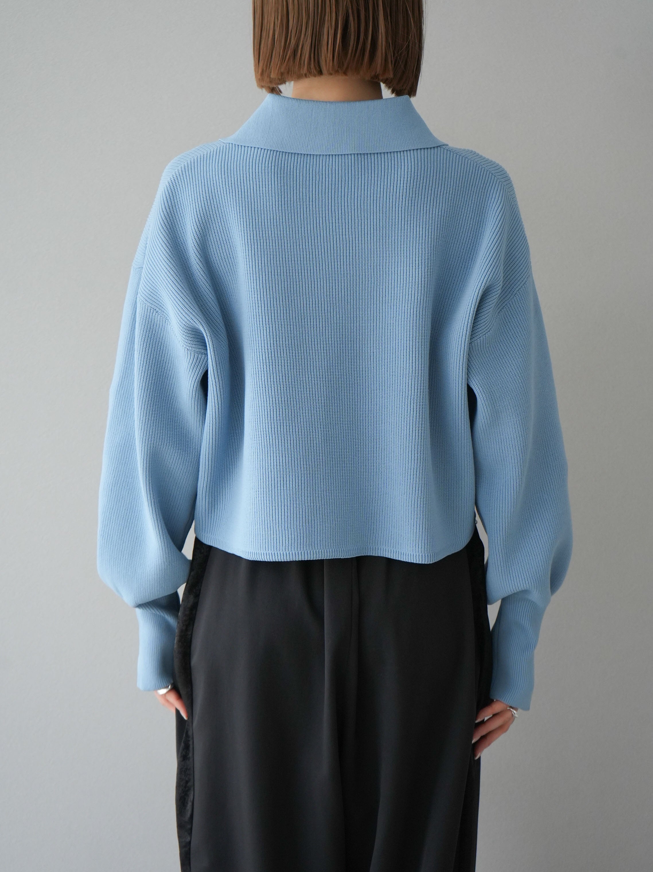 予約]ボリュームスリーブポロニットカーディガン/ブルー – Lumier