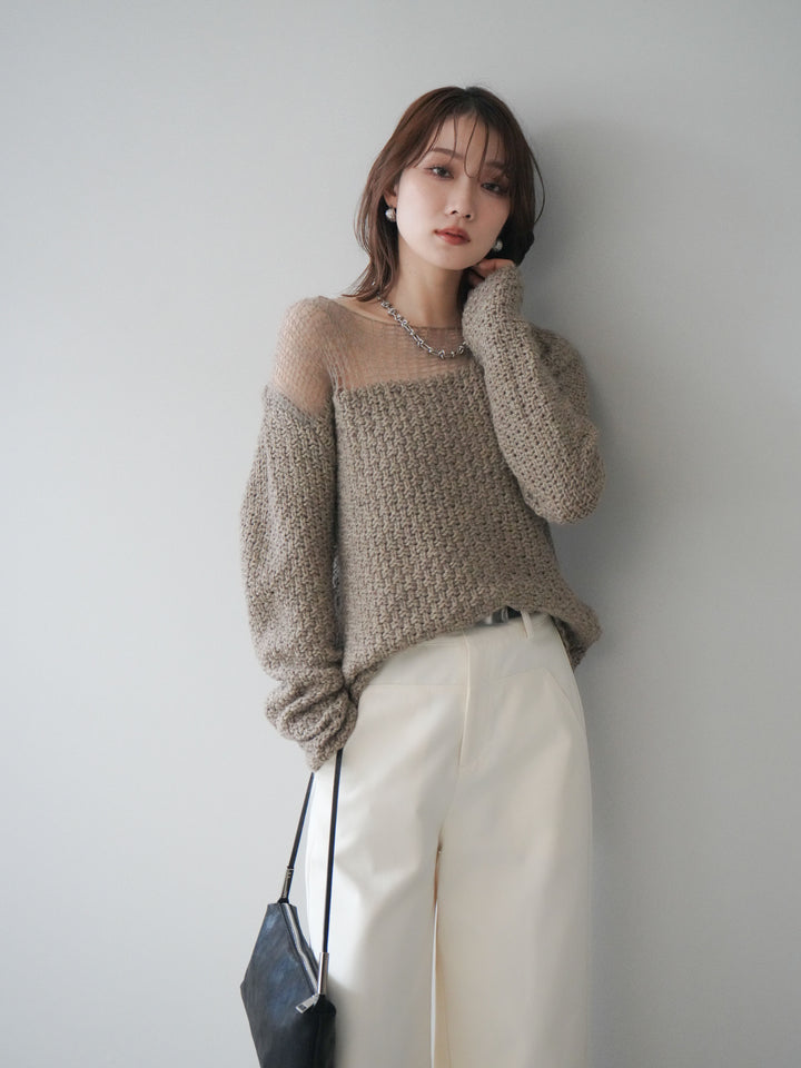 [予約]ダメージデザインニットプルオーバー/greige