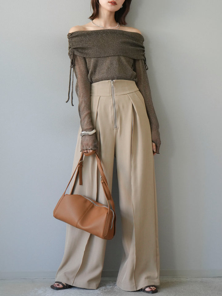 [予約]ラメシアーウィンガーホールオフショルトップス/ブラウン