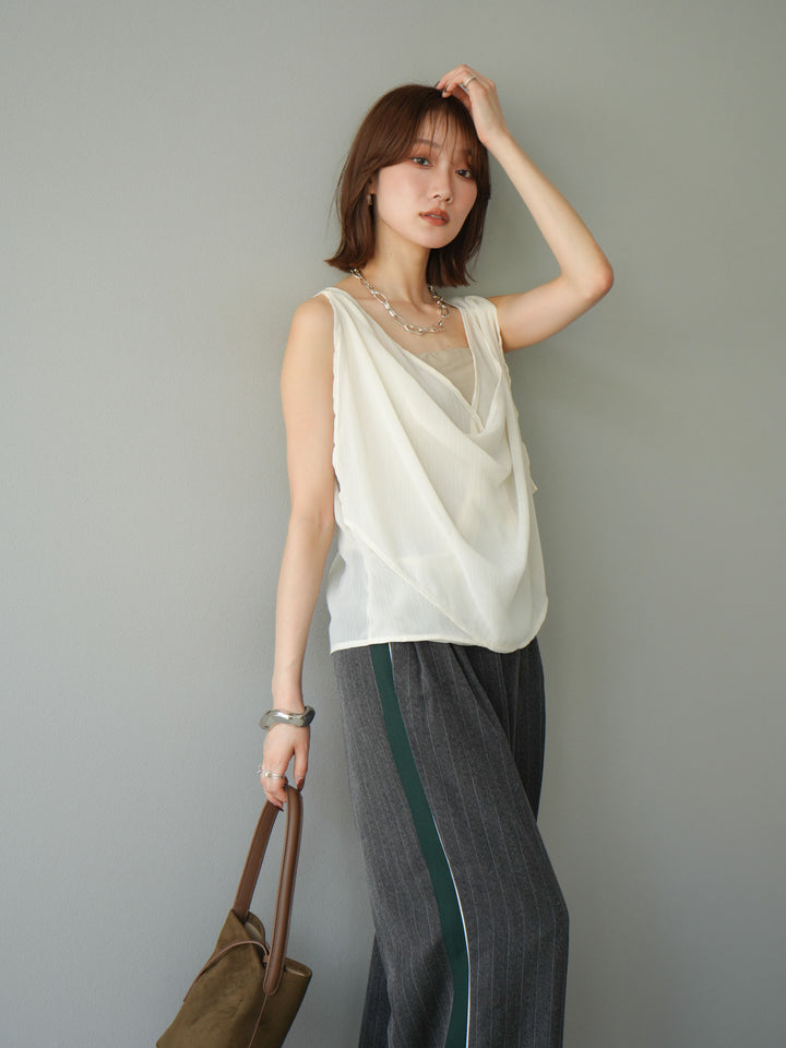 [予約]サイドラインストライプワイドパンツ/チャコール