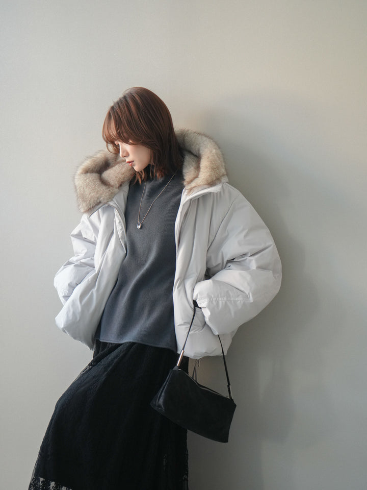 [予約]フードファーショートダウンコート/lightgray