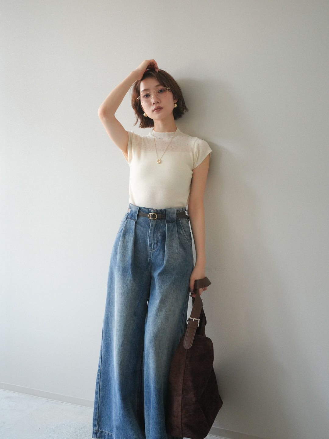 [SET]ビジューシアーフレンチニット+選べるアクセセット(2set)