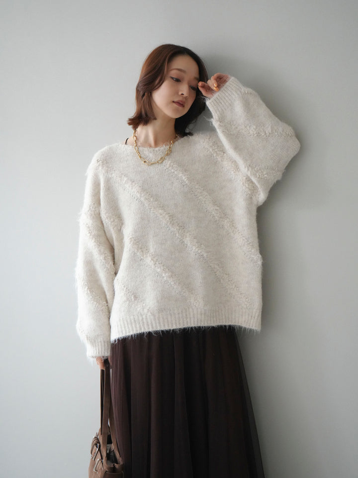[予約]ブークレラインデザインニットプルオーバー/ivory