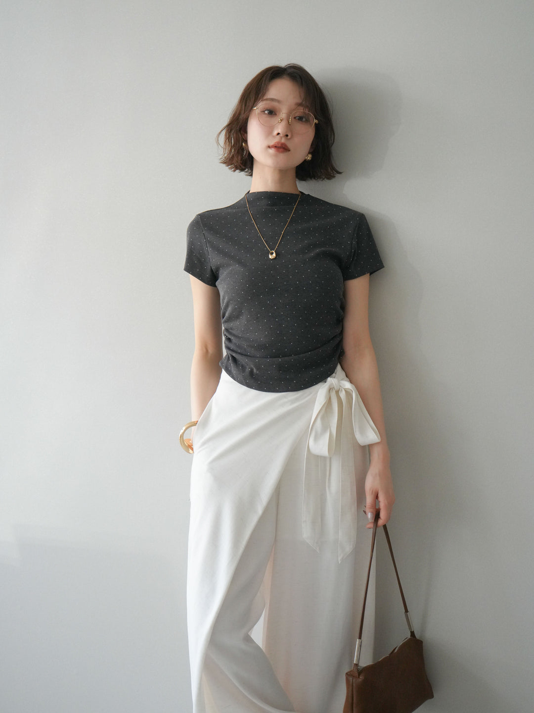 【預購】圓擺波點T卹/炭灰色
