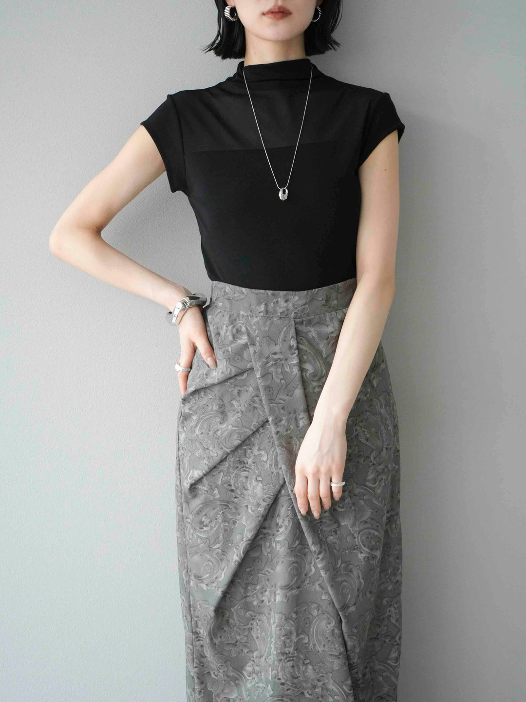 [予約]シアー切替ストレッチトップス/ブラック