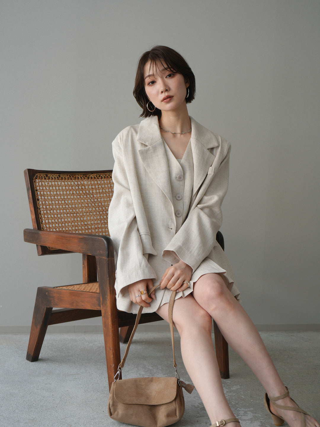 [予約]リネンタッチオーバージャケット/ivory