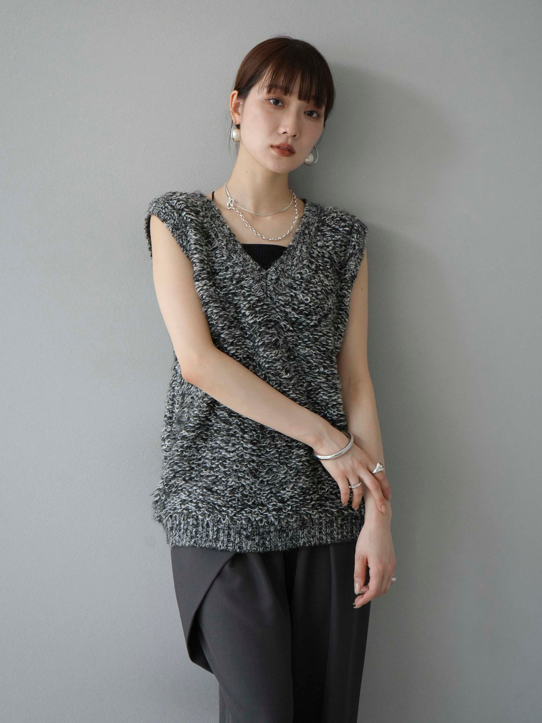 [預訂] 毛圈針織背心/黑