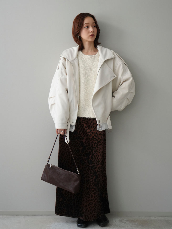 [SET]コーデュロイライダース裾レースブルゾン+モールラメミックスヤーンニットプルオーバー+レオパードベロアナロースカート(3set)