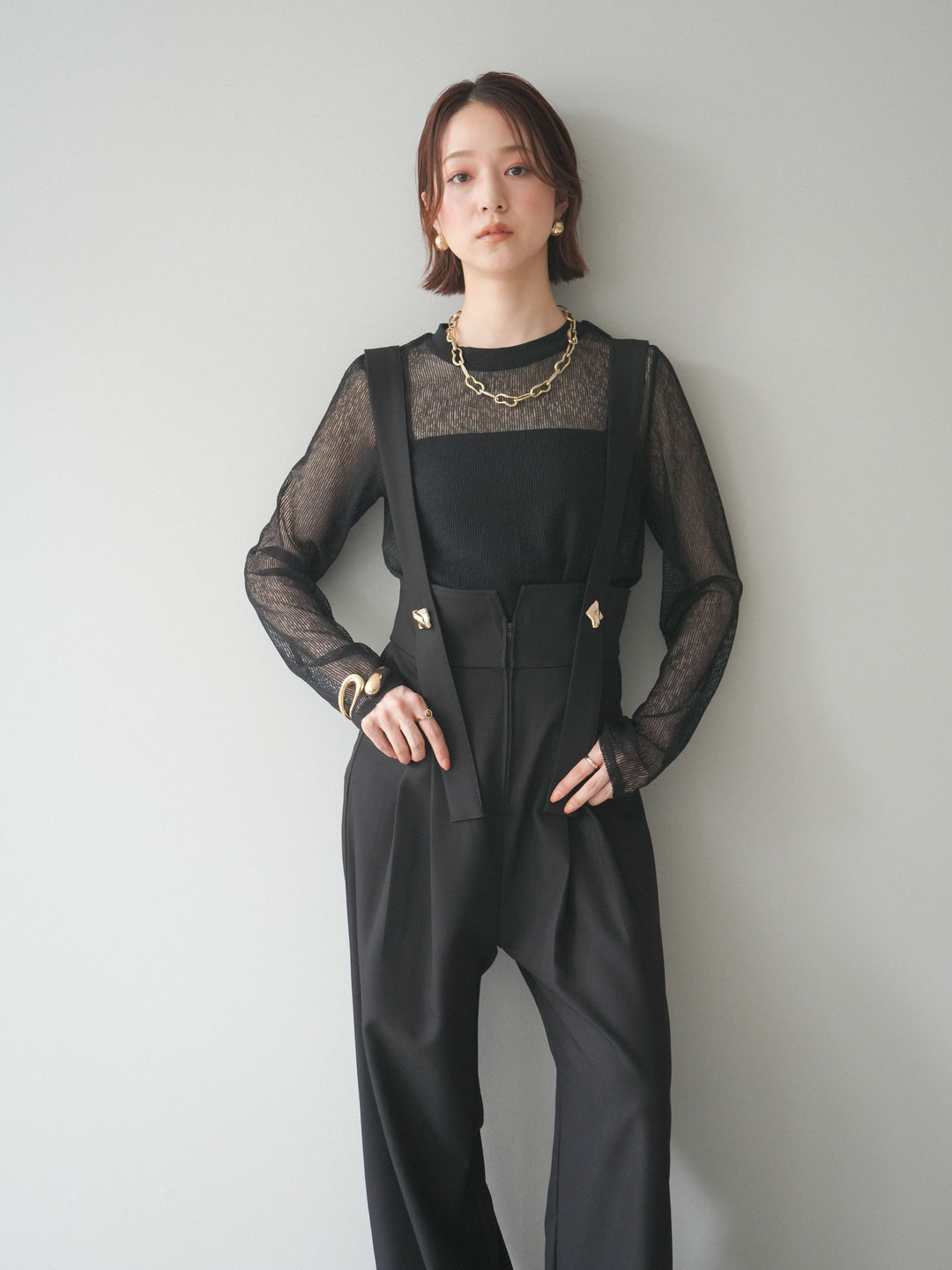 [予約]シアーストライプメッシュトップス/black