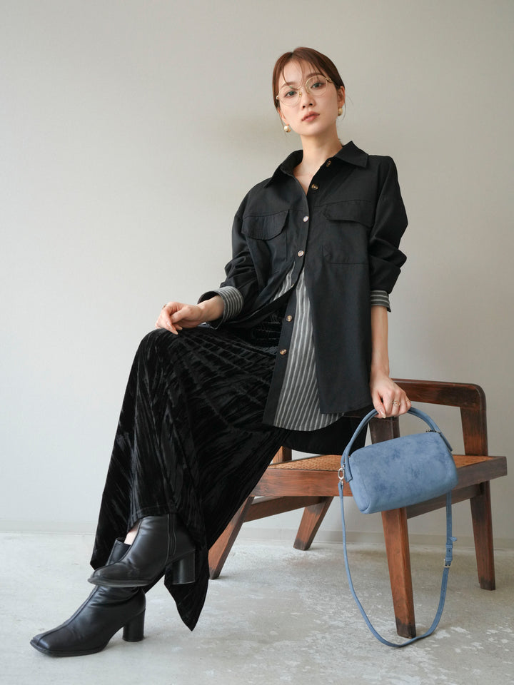 [予約]ストライプレイヤードシャツ/ブラック