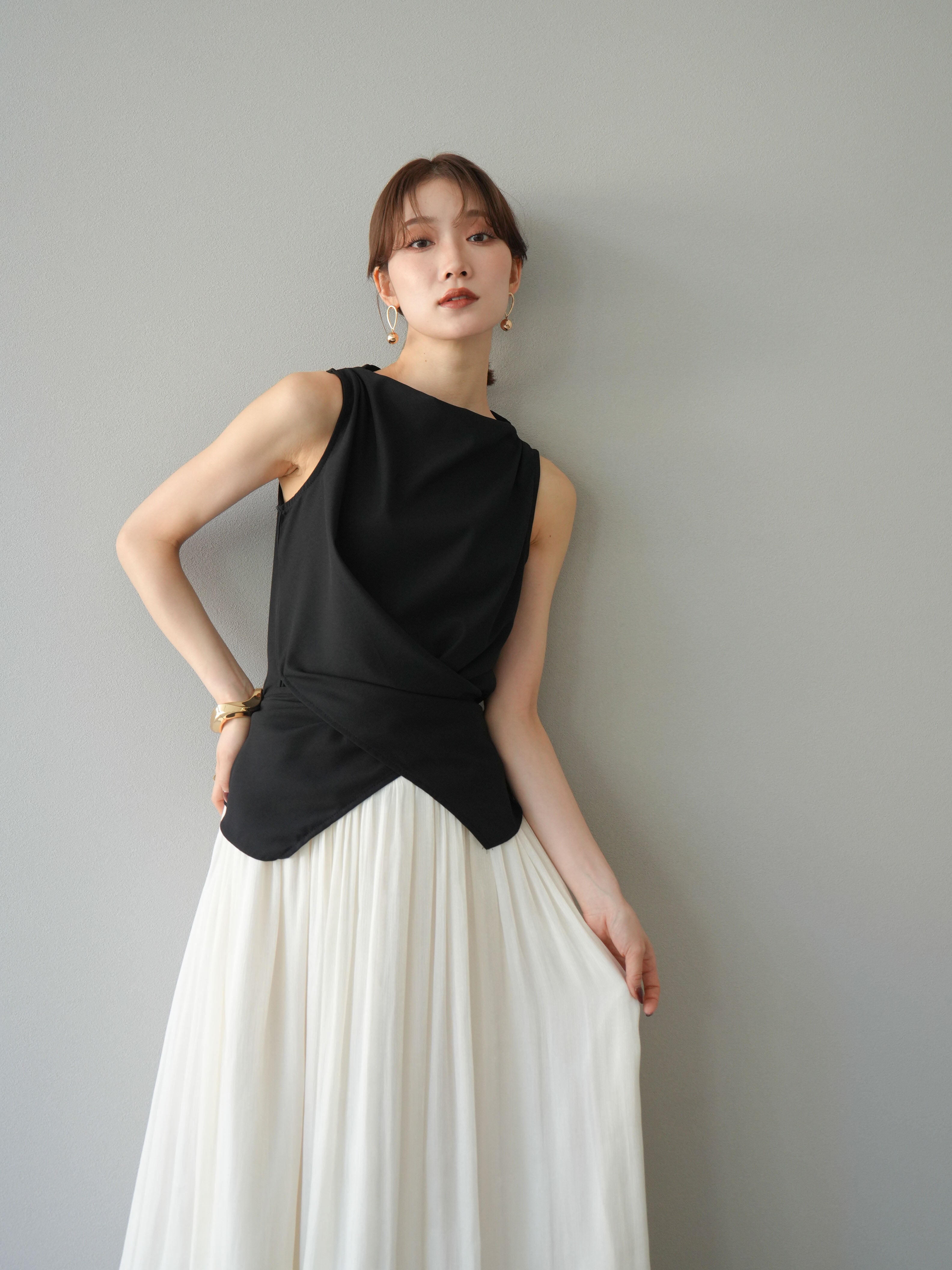 SET]ノースリーブトップス＆シャイニーフレアスカートSET UP/(2set