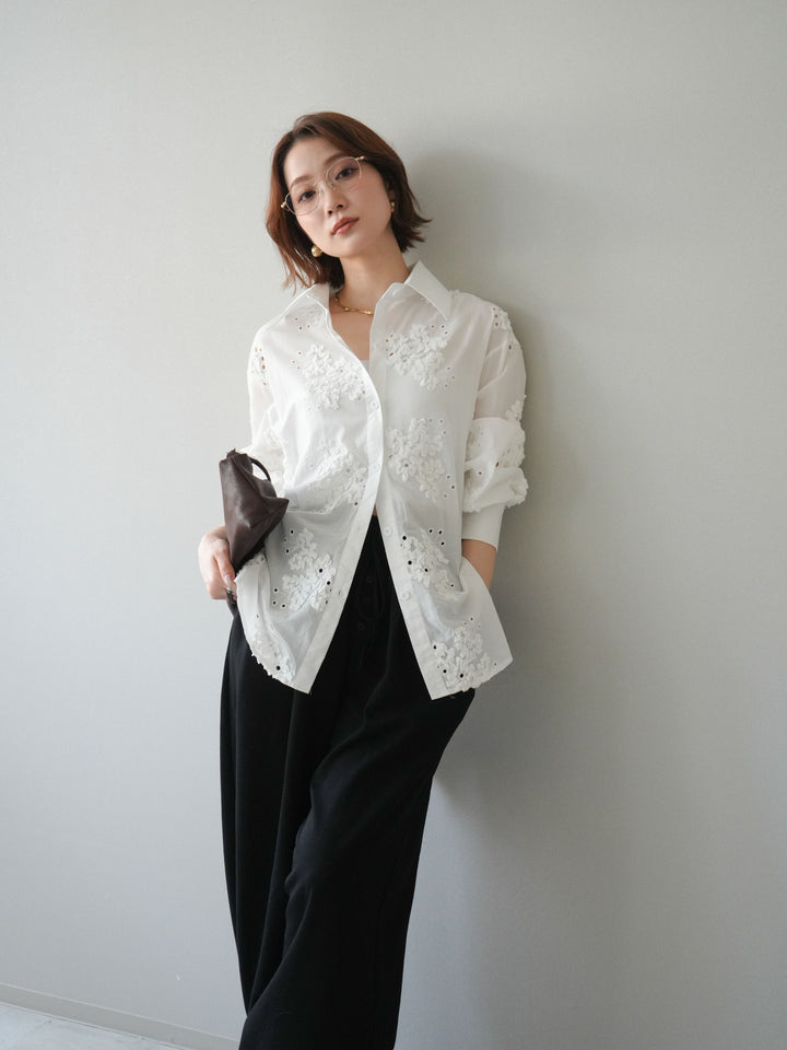 [SET]バックリボンフラワーエンブロイダリーシャツ+選べるアクセセット(2set)