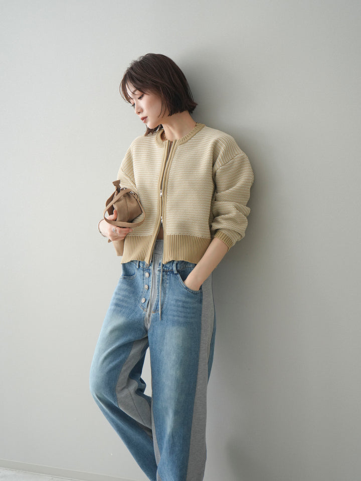 [予約]ボーダーダブルZIPカーディガン/beige