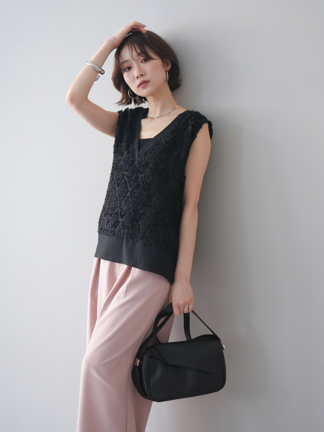 [SET]フリンジレイヤードVネックノースリーブ+フリンジレイヤードVネックノースリーブ(2set)