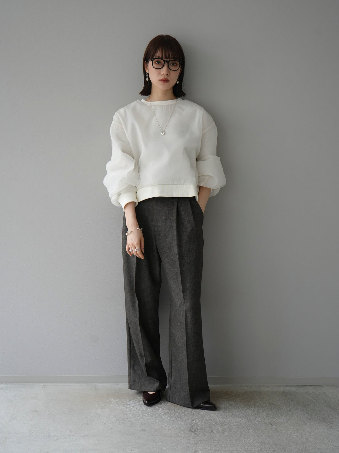 [予約]ラメシアーレイヤード裏毛クロップドプルオーバー/オートミール