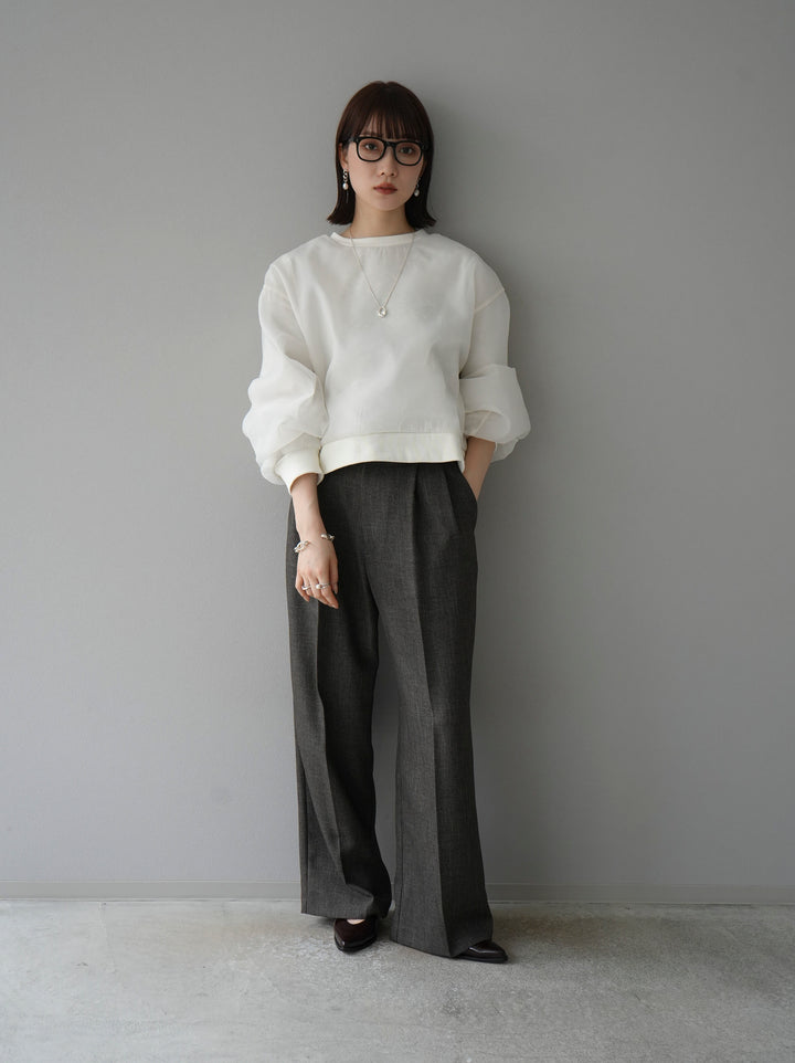 [予約]ラメシアーレイヤード裏毛クロップドプルオーバー/オートミール