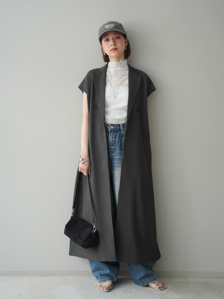 [予約]フレンチスリーブロングジレ/charcoal