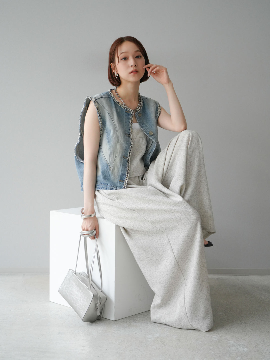 [予約]サマーツイードケープサロペット/アイボリー