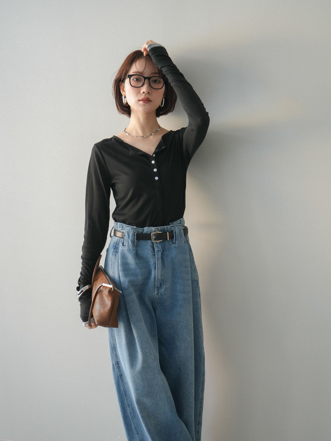 [予約]シアーリブバイカラーカーディガン/black