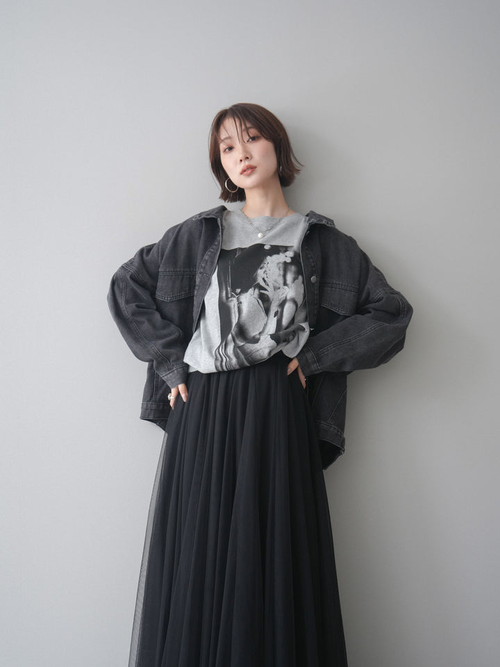 [SET]ルーズシルエットデニムジャケット+チュールボリュームスカート(2set)