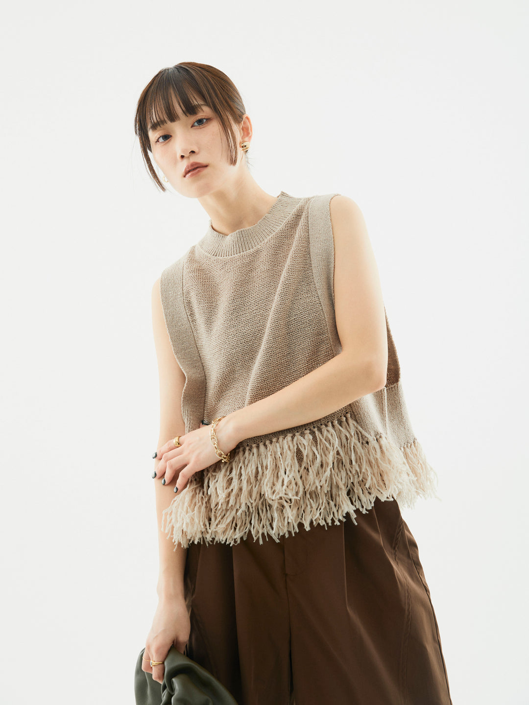 【Allure】[SET]フェザーヤーンニットベスト+フェザーヤーンニットベスト(2set)