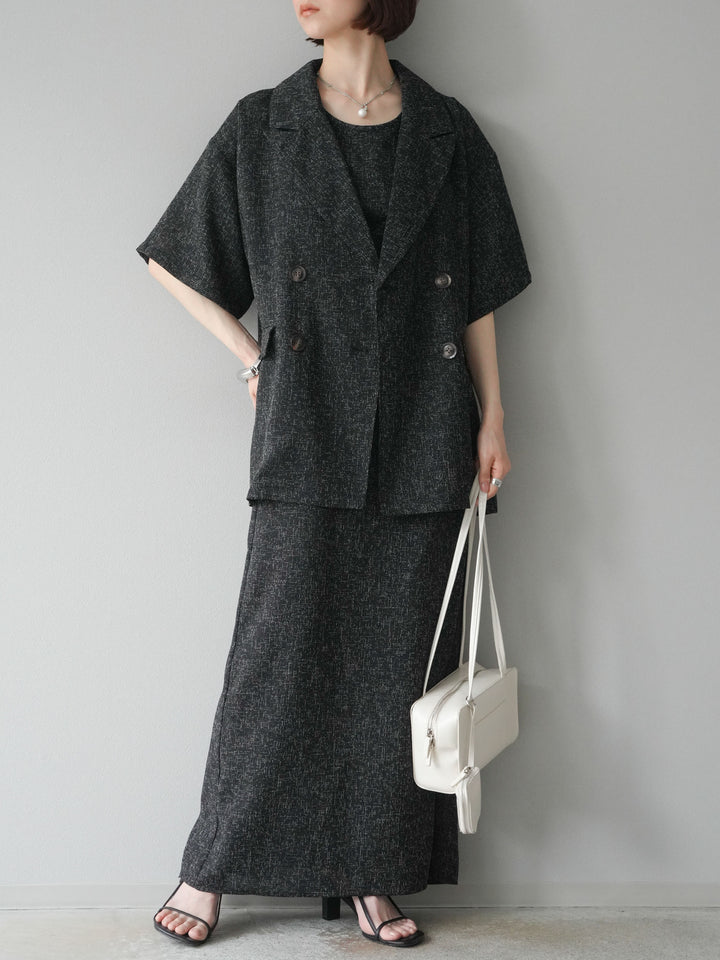 [預購] 夏季粗花呢多層吊帶洋裝/黑色