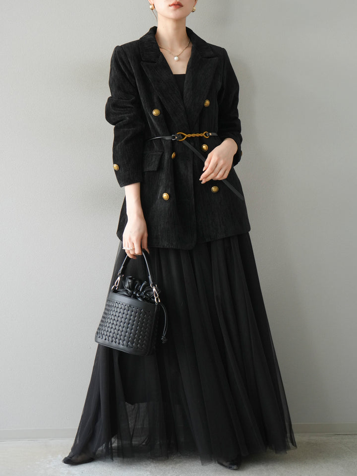 [予約]ベロアダブルジャケット/ブラック