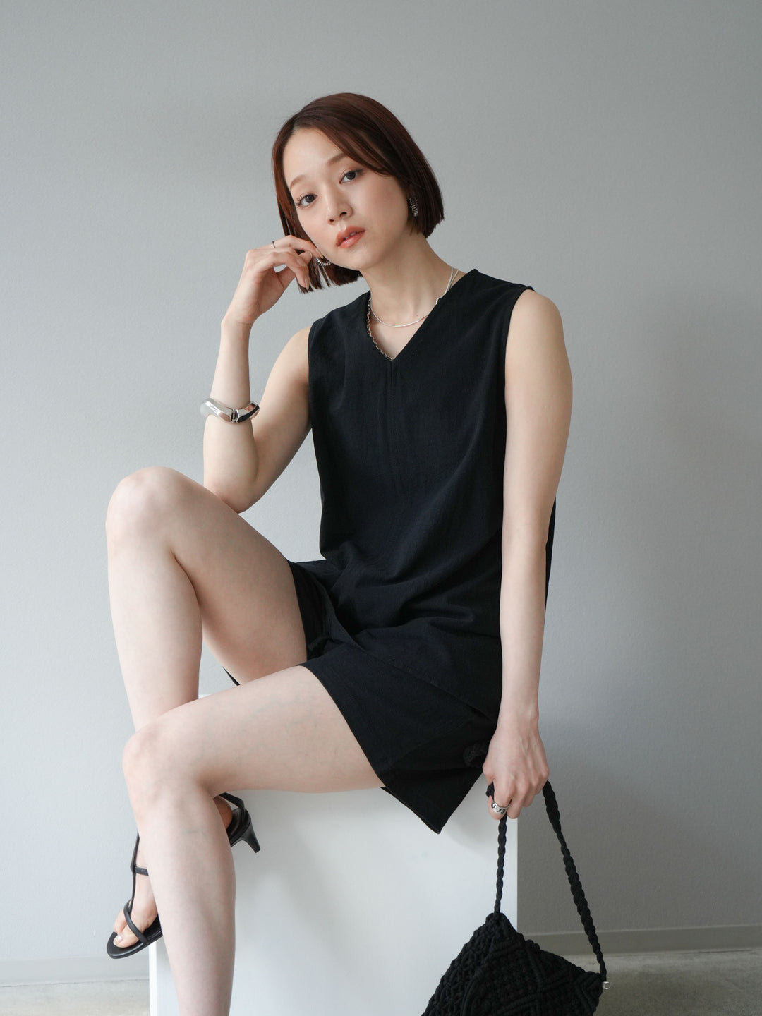 [SET] 仿亞麻V領上衣&amp;短褲套裝 + 仿亞麻V領上衣&amp;短褲套裝 (2set)