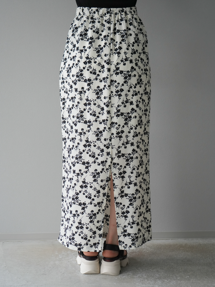 [SET]フラワープリントフレンチスリーブブラウス+フラワープリントタックIラインスカート(2set)