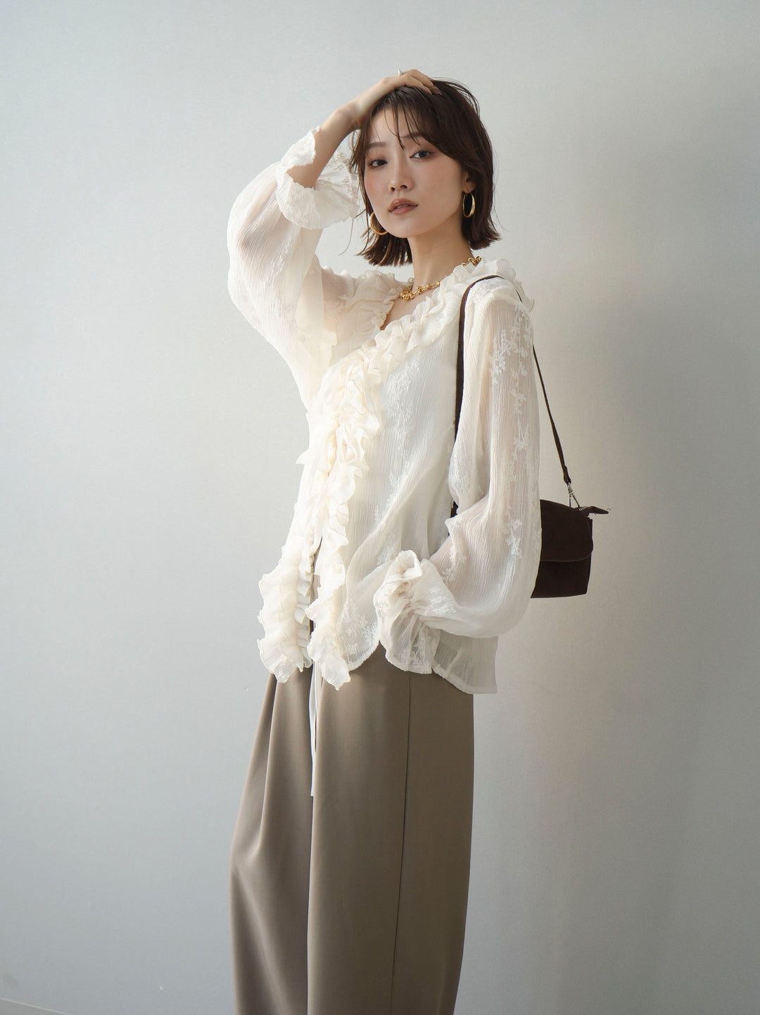 [予約]楊柳ラッフルフリルカーディガン/ivory