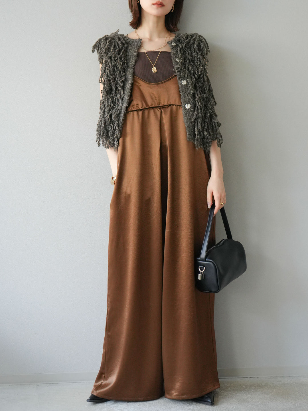 [予約]フリンジループニットベスト/ブラウン